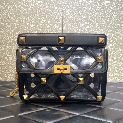 VALENTINO GARAVANI Roman Stud miękka torebka na ramię z owczej skóry z łańcuszkiem WW2B0I60B czarna