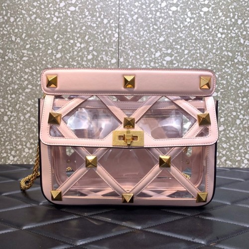 VALENTINO GARAVANI Roman Stud miękka torebka na ramię z owczej skóry z łańcuszkiem WW2B0I60B różowa