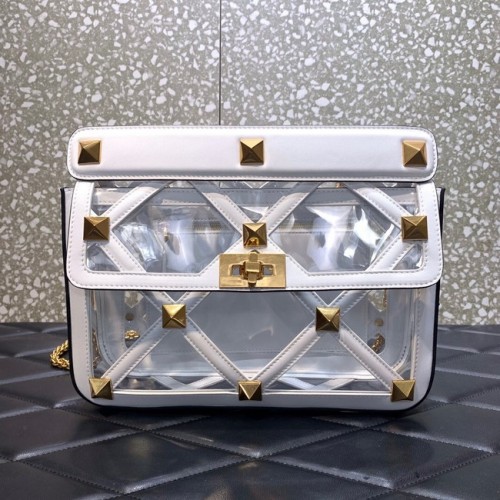 VALENTINO GARAVANI Rzymska torebka na ramię z miękkiej owczej skóry z łańcuszkiem WW2B0I60B Biała