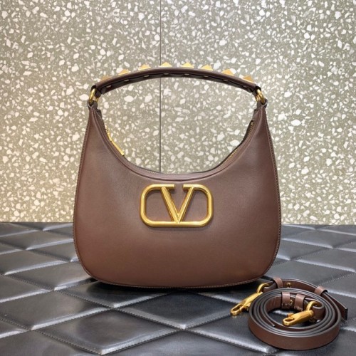 VALENTINO GARAVANI STUD SIGN Torba typu hobo ze skóry cielęcej 1W2B0K69 brązowa