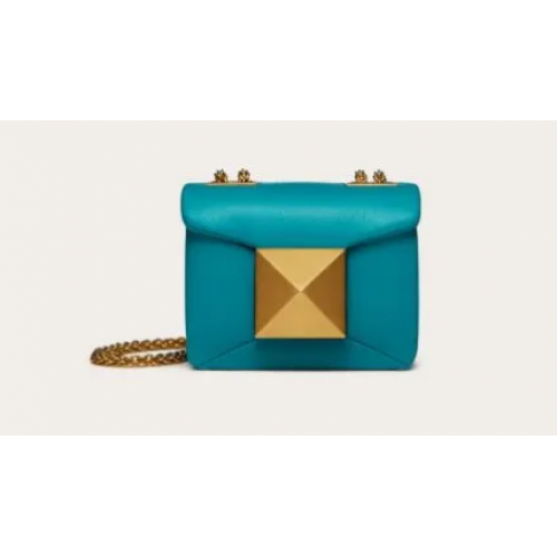 VALENTINO GARAVANI mini Torba na ramię z owczej skóry z jednym ćwiekiem XW0P0X98H niebieska