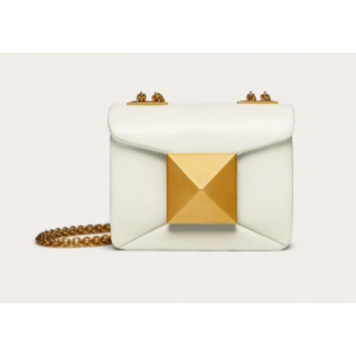 VALENTINO GARAVANI mini Torba na ramię z owczej skóry z jednym ćwiekiem XW0P0X98H biała