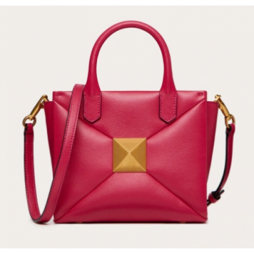 VALENTINO GARAVANI mała torba typu tote z owczej skóry z jednym ćwiekiem XW0B0K59 w kolorze fuksji