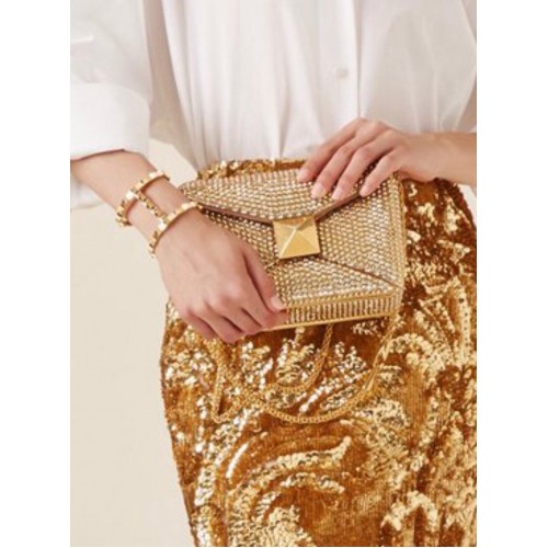 VALENTINO ONE STUD Mała torebka na ramię z haftem kryształowym 1W0B0L ŻÓŁTA