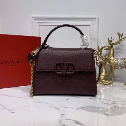 VALENTINO Oryginalna skórzana torba typu tote bag V0025 Burgundy