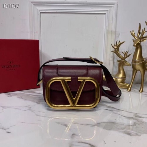 VALENTINO Oryginalna skórzana torba na ramię V0032 Burgundy
