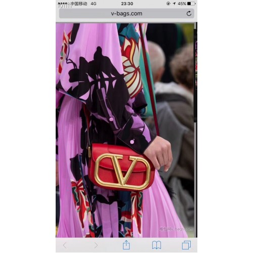 VALENTINO Oryginalna skórzana torba na ramię V0032 czerwona