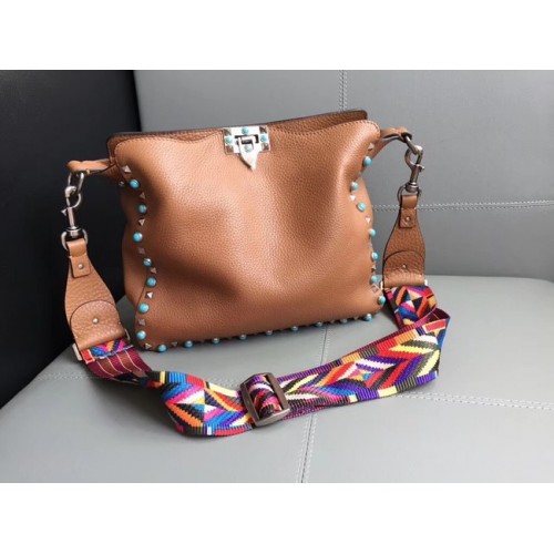 VALENTINO Torba listonoszka Rockstud ze skóry 50031-2 brązowa