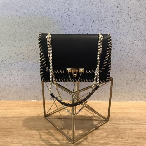 VALENTINO Skórzana torba Czarna 2046 Złoty łańcuszek