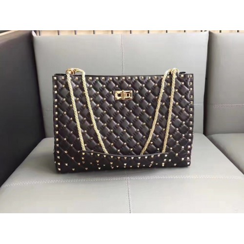 Torba na zakupy Valentino Starry Series Oryginalna skóra owcza 0346 Czarna