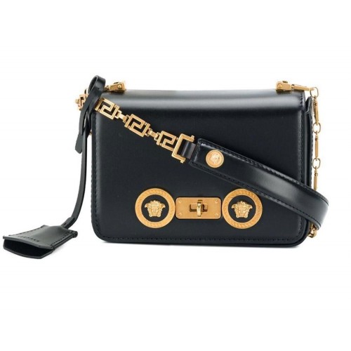 Torba na ramię Versace ze skóry cielęcej VS199 Czarna