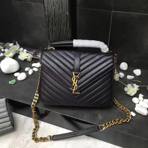 YSL Klasyczna torebka z monogramem w kolorze czarnym, skórzana, z klapką Y392737, złota
