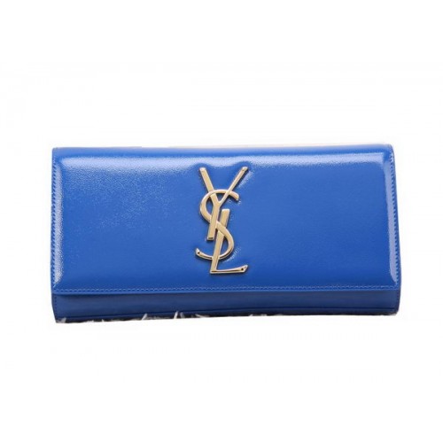 YSL Klasyczna kopertówka z monogramem, lakierowana skóra Y8909, niebieska