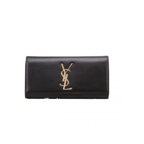 YSL Klasyczna kopertówka z monogramem Gładka skóra Y8909 Czarna