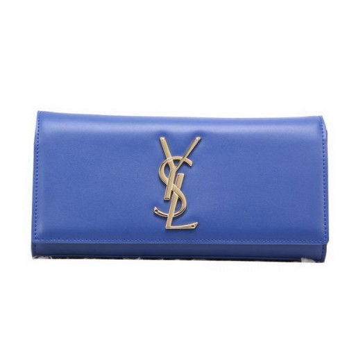 YSL Klasyczna kopertówka z monogramem Gładka skóra Y8909 Niebieska