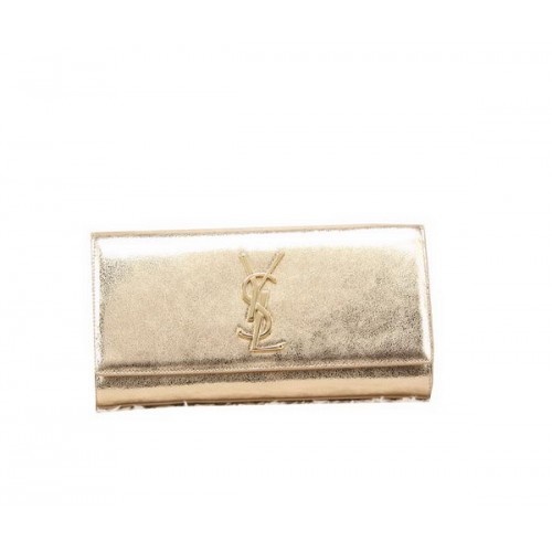 YSL Klasyczna kopertówka z monogramem Gładka skóra Y8909 Złota