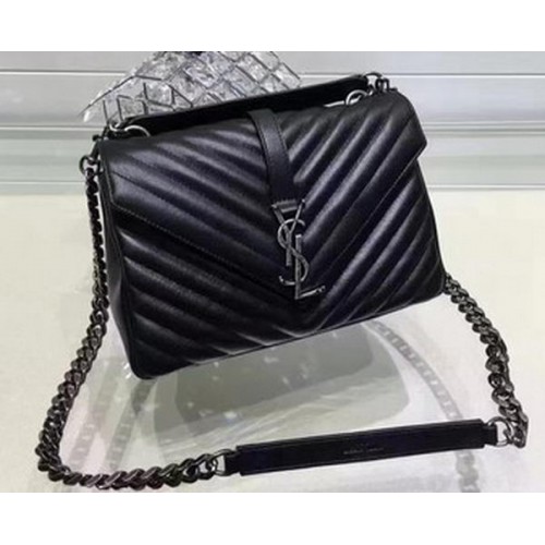 YSL Klasyczna torebka z monogramem z klapką, skóra cielęca Y22369, czarna