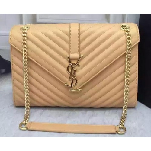YSL Klasyczna torebka z monogramem z klapką, skóra cielęca Y26588, morelowa