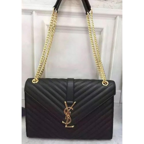YSL Klasyczna torebka z monogramem z klapką, skóra cielęca Y26588, kolor czarny
