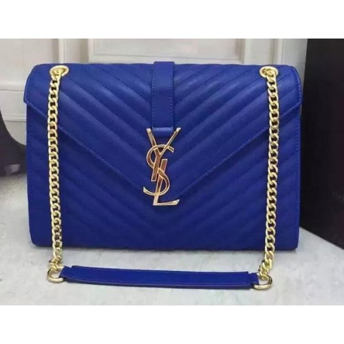 YSL Klasyczna torebka z monogramem z klapką, skóra cielęca Y26588, niebieska