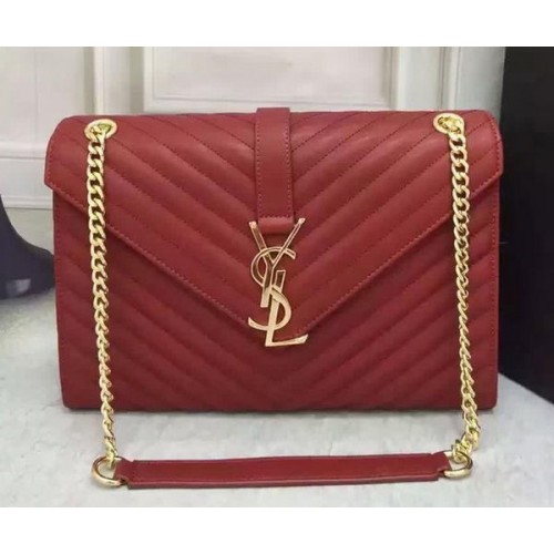 YSL Klasyczna torebka z monogramem z klapką, skóra cielęca Y26588 Burgund