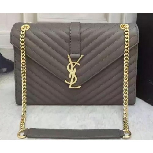 YSL Klasyczna torebka z monogramem z klapką, skóra cielęca Y26588, szara