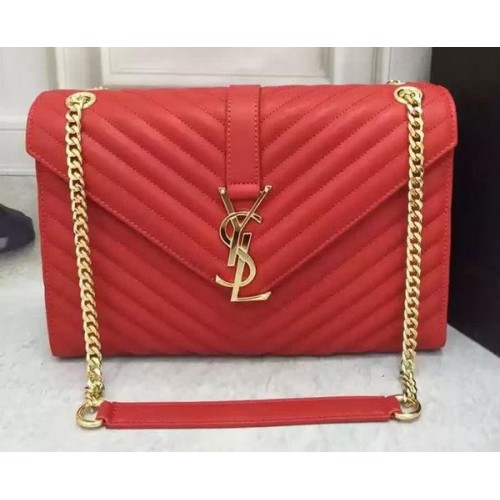 YSL Klasyczna torebka z monogramem z klapką, skóra cielęca Y26588, czerwona