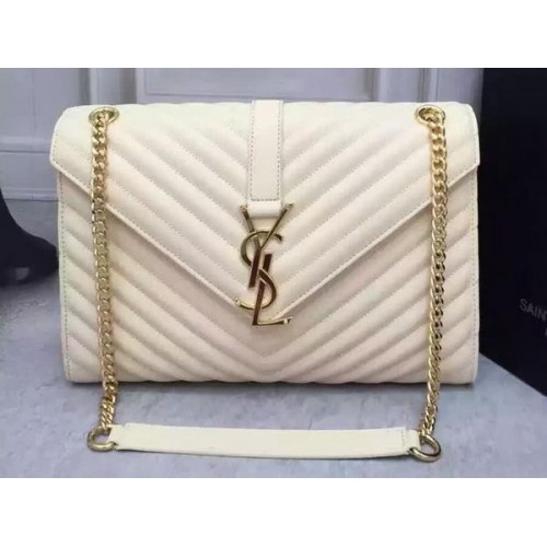 YSL Klasyczna torebka z monogramem z klapką, skóra cielęca Y26588, biała