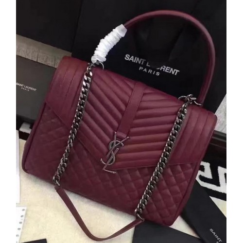 YSL Klasyczna torebka z monogramem z klapką, skóra cielęca Y268033 Burgund