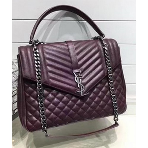 YSL Klasyczna torebka z monogramem z klapką, skóra cielęca Y33569, kolor bordowy
