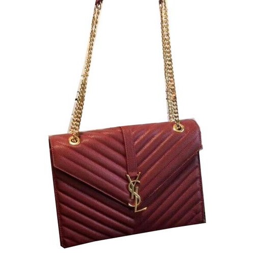 YSL Klasyczna torba z klapką z monogramem Cannage Pattern 311224 Burgundowa