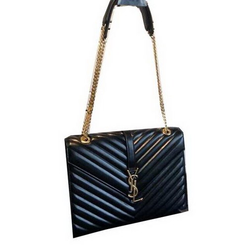 YSL Klasyczna torebka z monogramem z klapką, gładka skóra 311224, czarna