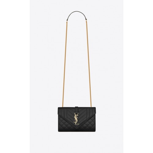 YSL ENVELOPE SMALL IN MIX MATELASSEGRAIN DE POUDRE EMBOSSED LEATHER 19207 BLACK