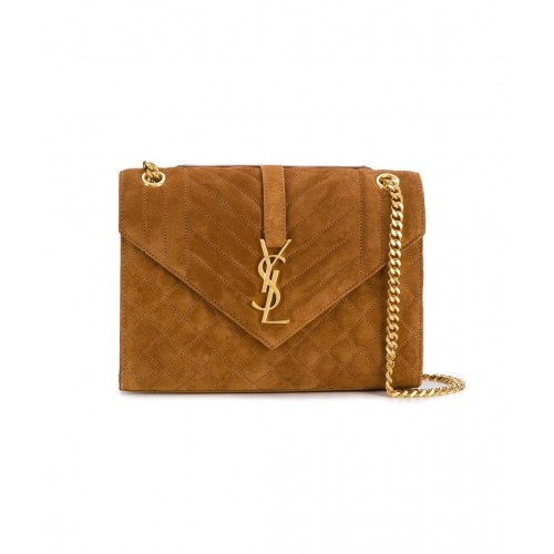 YSL ENVELOPPE MEDIUM BAG Z MIESZANEGO MATELASSE GRAIN DE POUDRE WYTŁOCZONEGO W ZAMSZ Y487206 brązowy