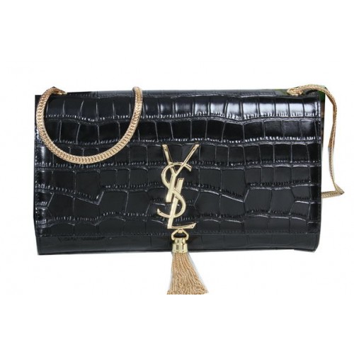 YSL Monogram Torba na ramię z motywem krokodylej skóry Y311214 Czarna