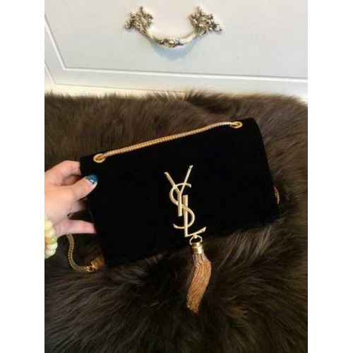 YSL Monogramme Torba na ramię typu cross-body ze skóry zamszowej 311218 Czarna