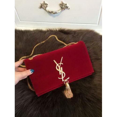 YSL Monogramme Torba na ramię z zamszu 311218 w kolorze czerwonym