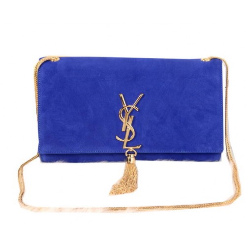 YSL Monogram Torba na ramię z zamszu Y311214 Niebieska