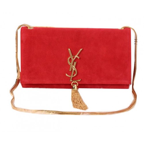 YSL Monogram Torba na ramię z zamszu Y311214 Czerwona