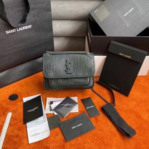 YSL NIKI BABY W SKÓRZANEJ SKÓRZE Z TŁOCZENIEM KROKODYLA 533037 GŁĘBOKA ZIELEŃ