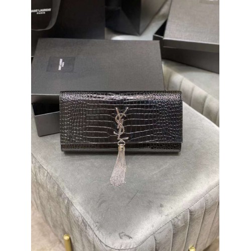 YSL Saint Laurent Średnia torebka Kate Y306079 Czarno-srebrne okucia