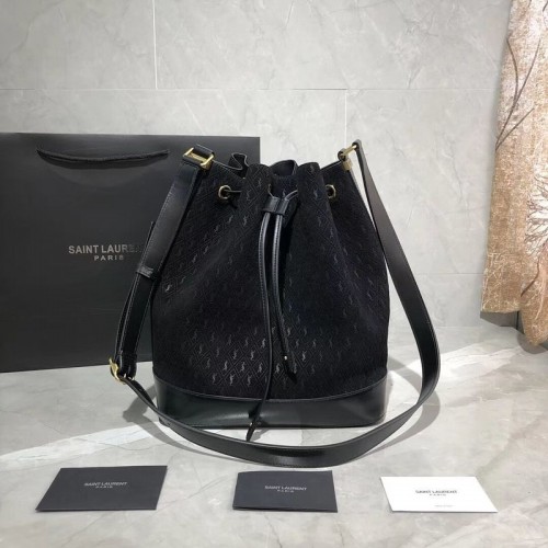 Yves Saint Laurent Czarna matowa skórzana torebka typu bucket Y568606 Czarna