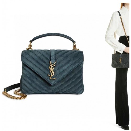 Yves Saint Laurent COLLEGE MEDIUM Z PIKOWANEGO ZAMSZU 600279 niebieski