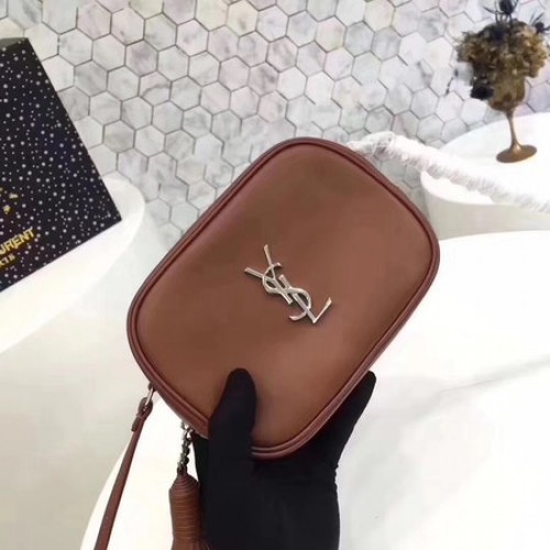 Torba na ramię Yves Saint Laurent ze skóry cielęcej 5804, brązowa