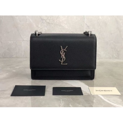 Torba na ramię Yves Saint Laurent ze skóry cielęcej Y542206B w kolorze czarno-srebrnym z metalem