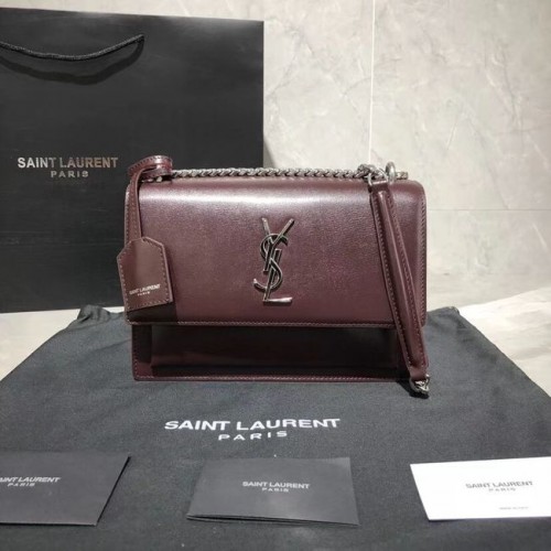 Torba na ramię Yves Saint Laurent ze skóry cielęcej Y542206B w kolorze bordowym i srebrnym z metalem