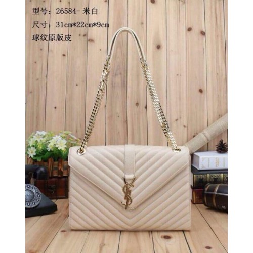 Yves Saint Laurent Klasyczna torebka z monogramem z klapką Y26584 OffWhite