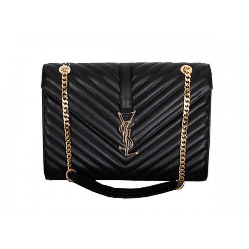 Yves Saint Laurent Klasyczna torebka z monogramem z klapką Y8245 Czarna