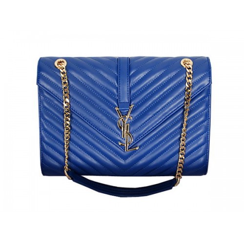 Yves Saint Laurent Klasyczna torebka z monogramem z klapką Y8245 Niebieska