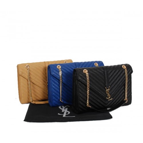 Yves Saint Laurent Klasyczna torebka z monogramem z klapką Y9201 Morela, błękit i czerń
